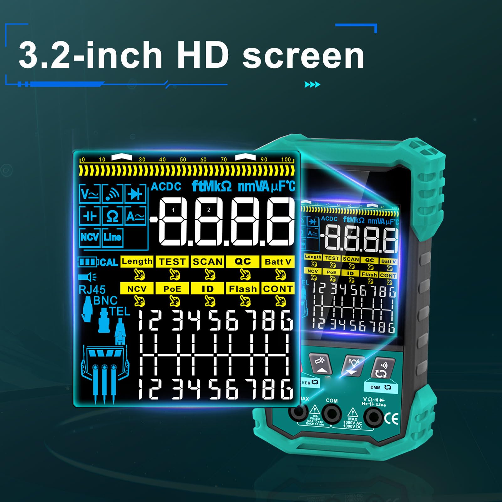 Netzwerkkabeltester, CAT5 CAT6 Ethernet Tester Multimeter Wire Tracers mit POE NCV, Kabellängentest, Port-Flashing, Ethernet-Kabeltester