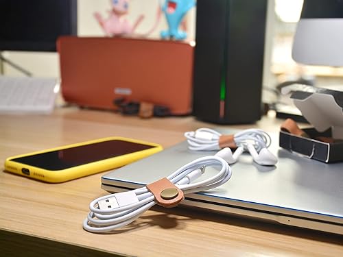 Miniatura 7 de Organizador de cables rústico, sujetador para cables, audífonos, cables de alimentación, organizador de cables lightning, hecho a mano de cuero