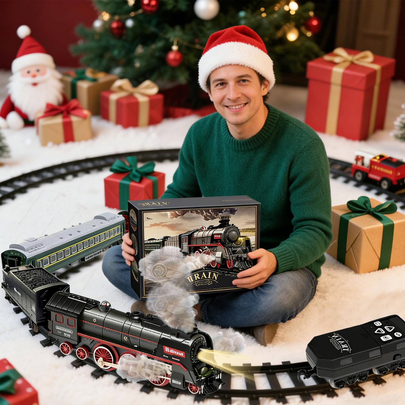 PQKL-party Elektrische Zug,Eisenbahn mit Dampf, Sounds und Lights,Luxury Track Steam Locomotive