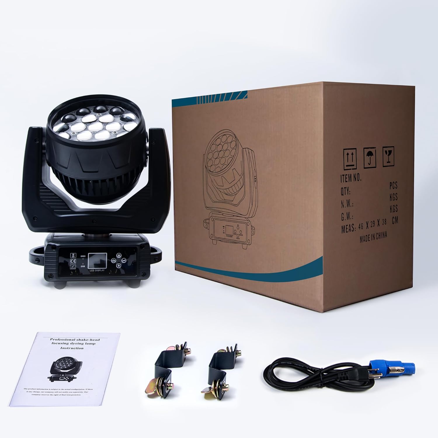 LED Moving Head DJ Light 19x15W RGBW 4in1 Beam/Wash/Zoom Effect Stage Lights Professional DMX512 & Sound Activated Control for Music Party Disco Wedding strobe light