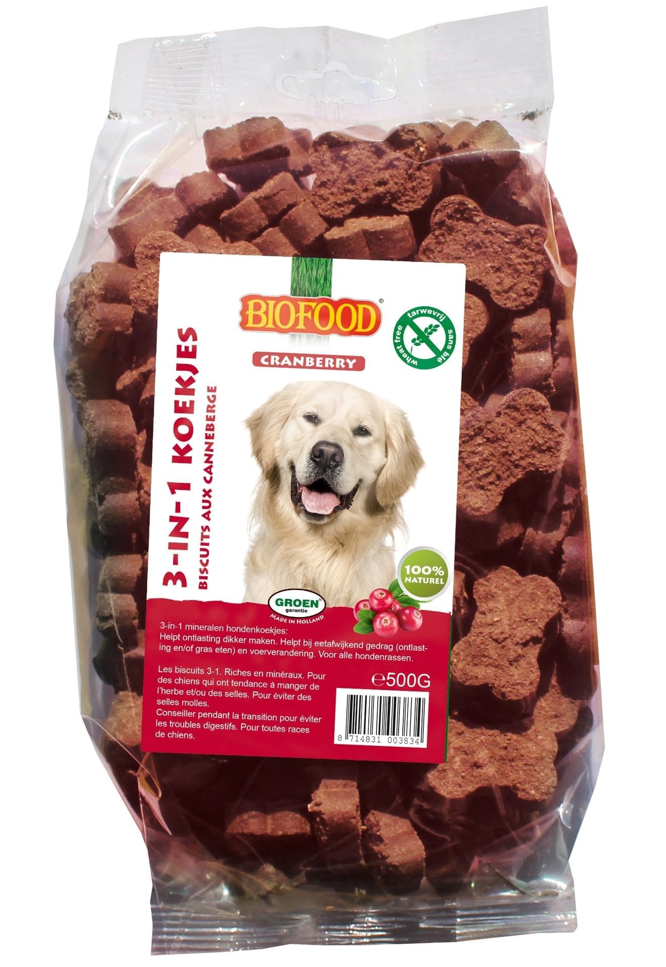 Biscuits 3-​en-​1 à la canneberge Pour Chien 500g Biofood