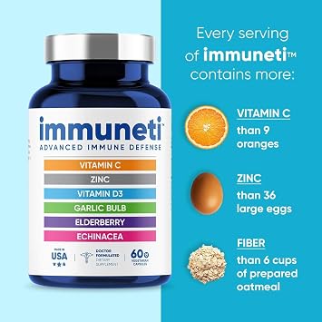 Immuneti - Advanced Immune Defense, 6-in-1 Powerful Blend of Vitamin C, Vitamin D3, Zinc, Elderberries, Garlic Bulb, Echinacea - 2 Pack - Supports Overall Health