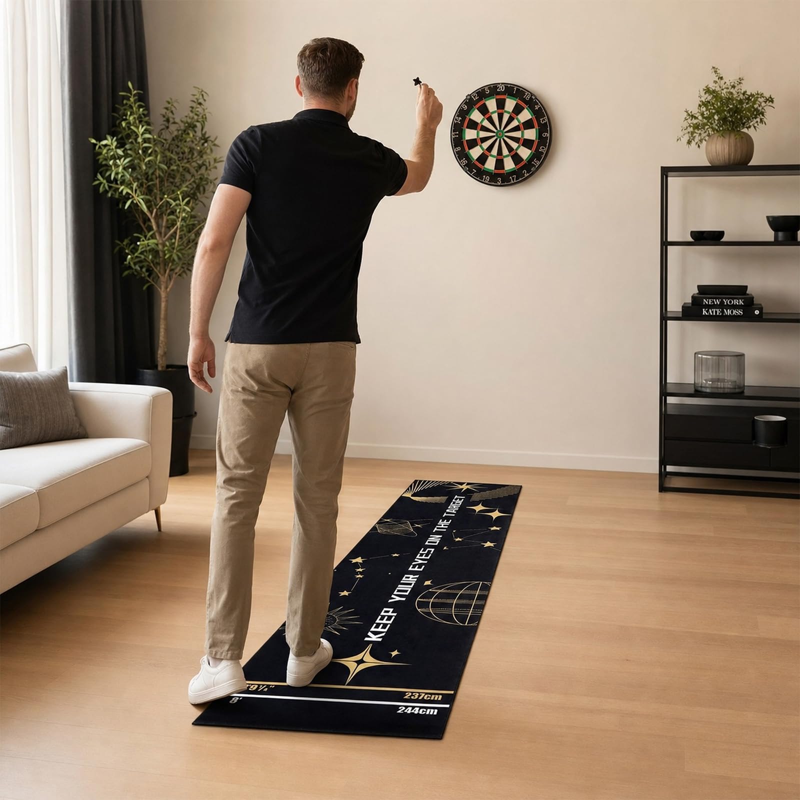 Tapis de fléchettes avec ligne de lancement antidérapant avec marquages de distance de lancer et pointe en acier
