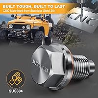 Vista 4 de Tapón magnético de drenaje de aceite M12 x 1.25 de acero inoxidable con juntas de arandela de cobre rojo de repuesto para Toyota, Lexus, Nissan