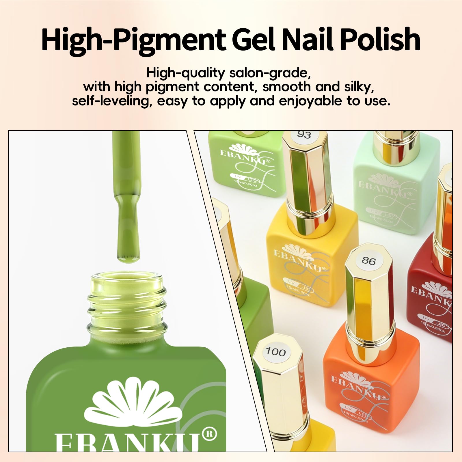 EBANKU Set di smalti gel per unghie in 60 colori, dello stesso colore, | flacone da 15 ml, smalto gel rimovibile naturale, per nail art, manicure, saloni di bellezza, fai da te a casa