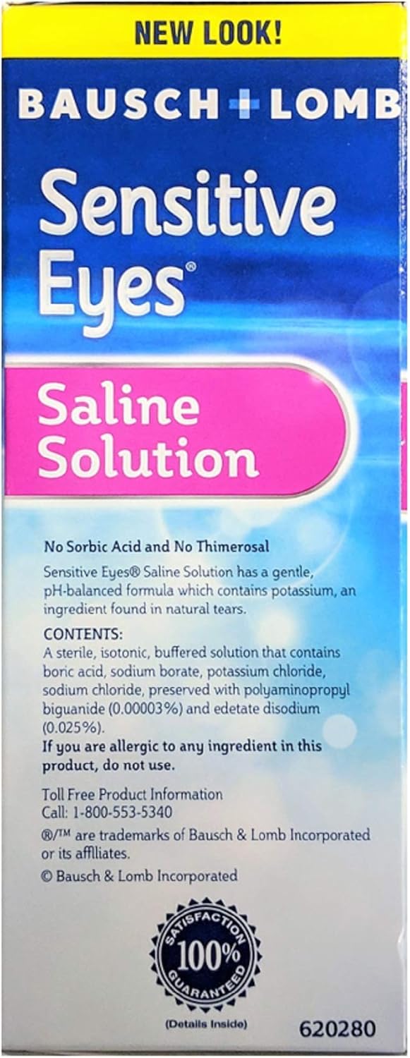 Contact Lens Solution by Bausch & Lomb, Sensitive Eyes Solution for Soft Contact & Gas Permeable Lenses, Saline Solution with Potassium, 12 Fl Oz (Pack of 2) : Health & Household