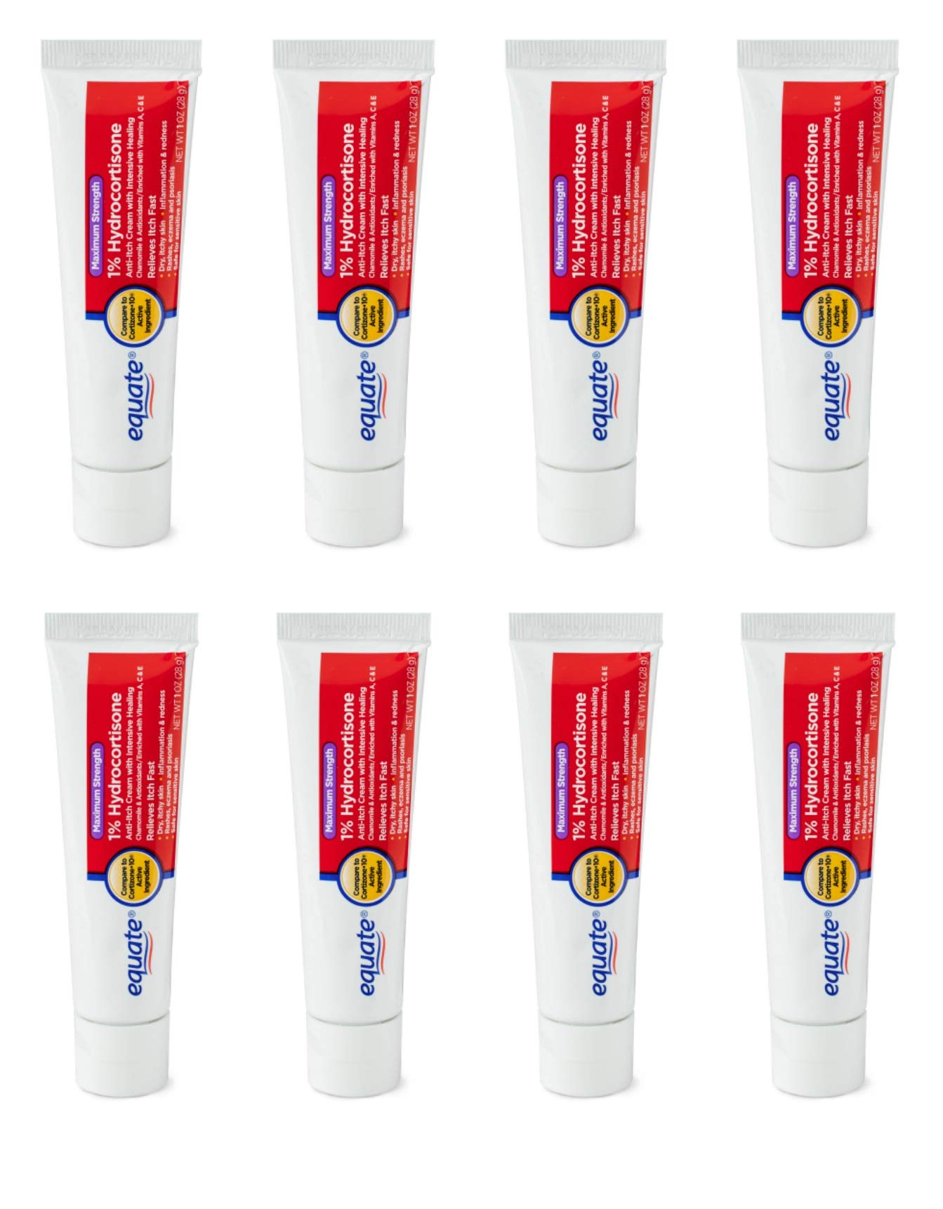 Pack of 8 - Equate Maximum Strength 1% Hydrocortisone Anti-Itch Cream, 1 oz