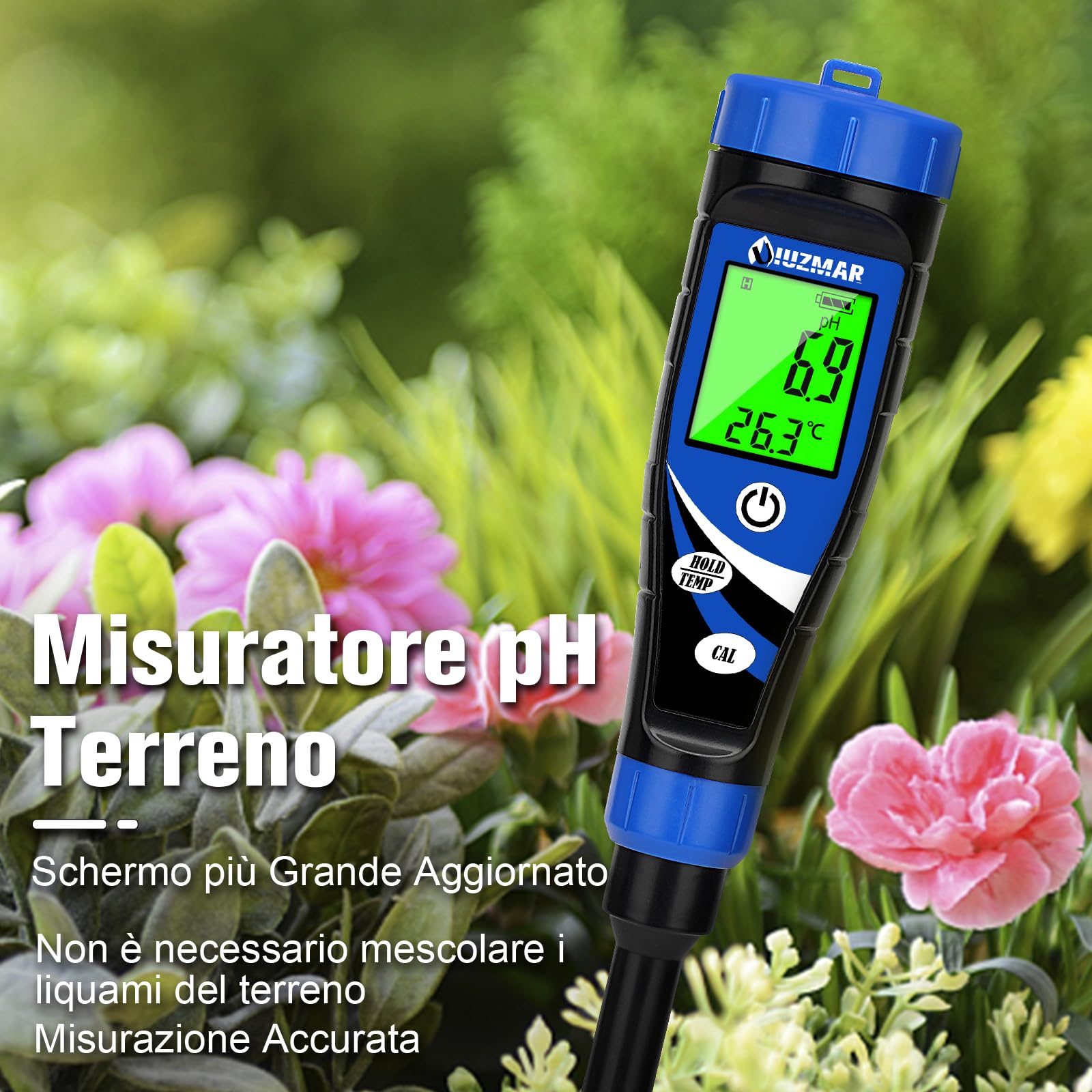 UIUZMAR Misuratore pH del Suolo 2 in 1, pH Terreno Tester per Piante, Kit per Test pH del Suolo e Acqua Strumento Professionale Misurazione pH Terreni per Idroponica