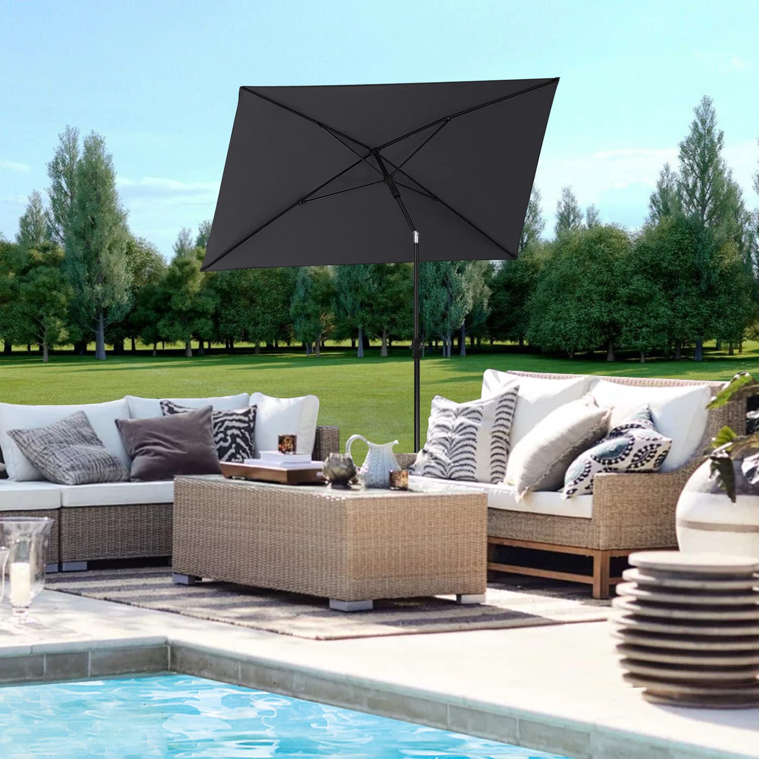 Sekey Parasol Rectangulaire - Avec housse de protection, Pivotant et Ajustable en hauteur, Protection UV UPF50+