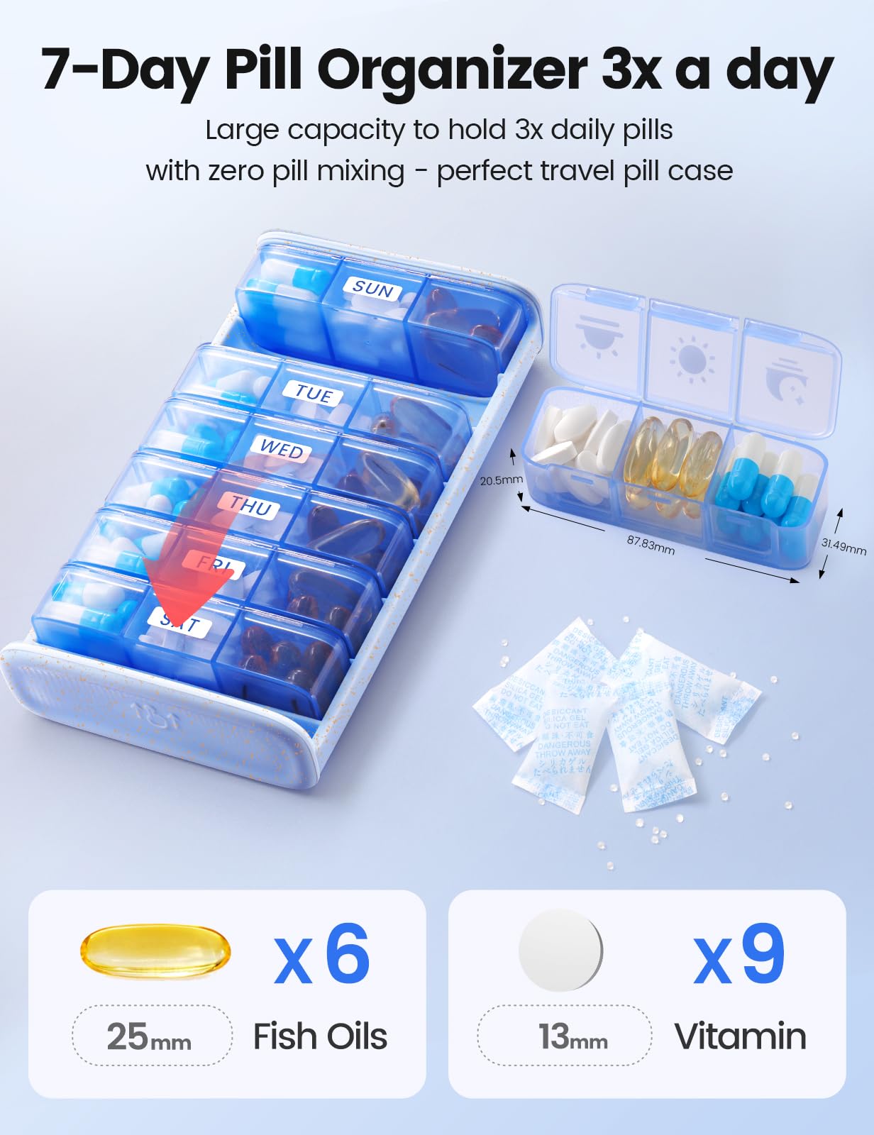 Vaydeer Pilloliera Settimanale 7 Giorni con 3 Scomparti al Giorno – Portapillole Grande con Guscio in Metallo, Protezione Doppia e Anti-Umidità – Scatola Medicinali BPA Free, Compatta e da Viaggio per