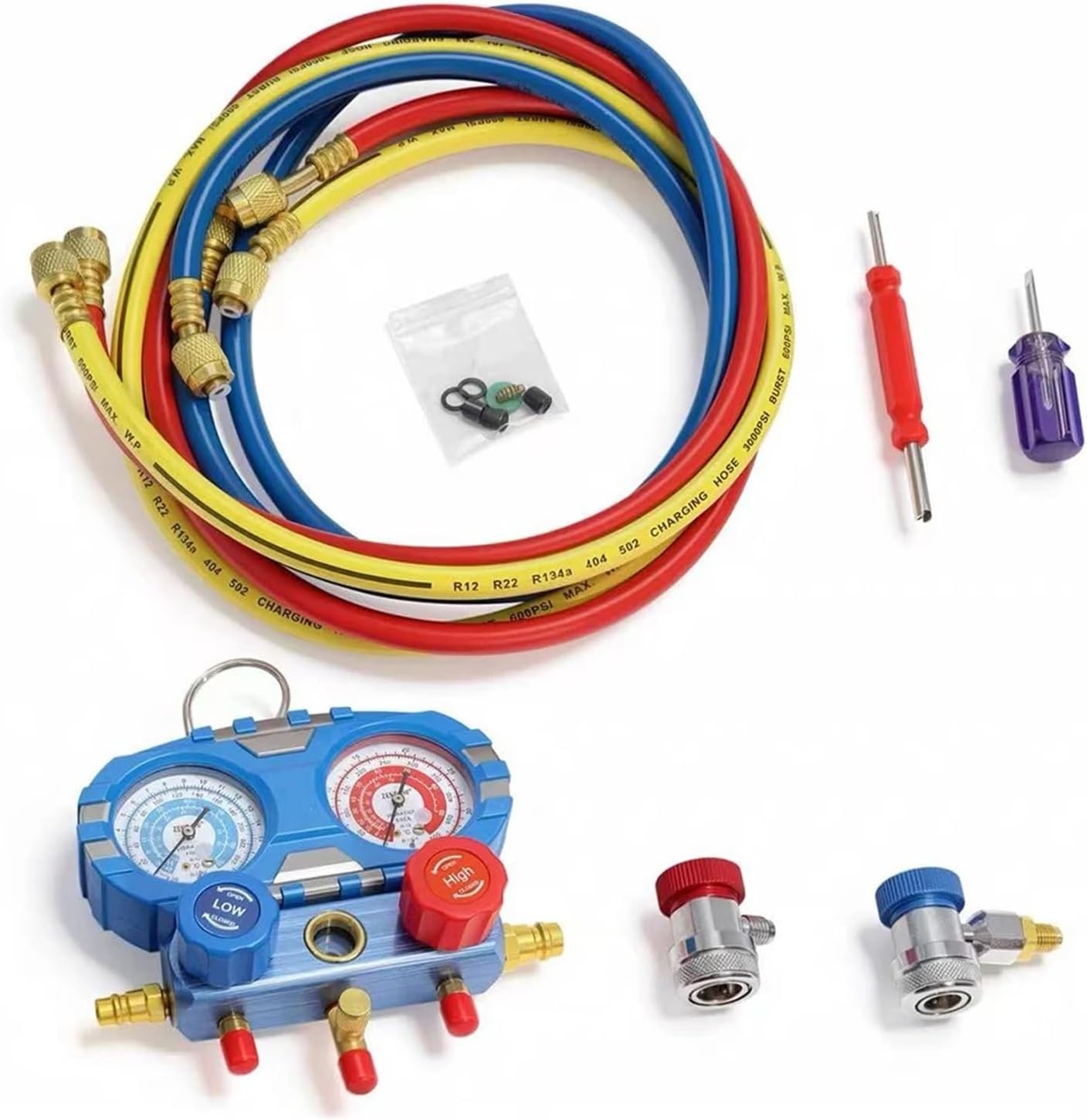 A/C Manifold Gauge Set with Dual Valves Refrigerant Pressure Tool Compatible with R134a R22 R410(Updated)