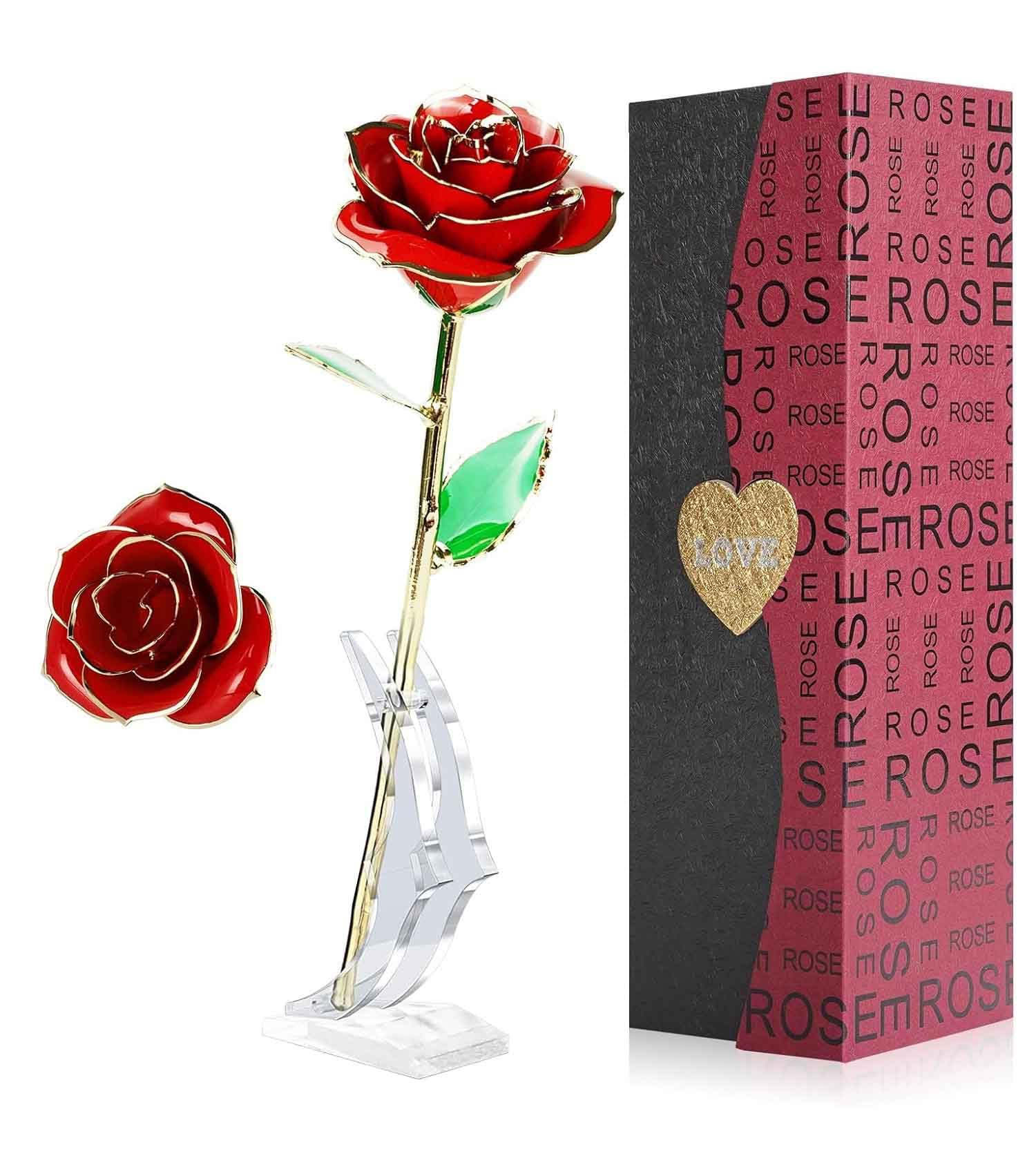 ARIATI Forever Red Rose: Elegant 24K Gold-Plated Flower with Stand - A Lasting and Romantic Gift for Her on Valentine's Day, Mother's Day, Anniversary, Wedding, or Birthday