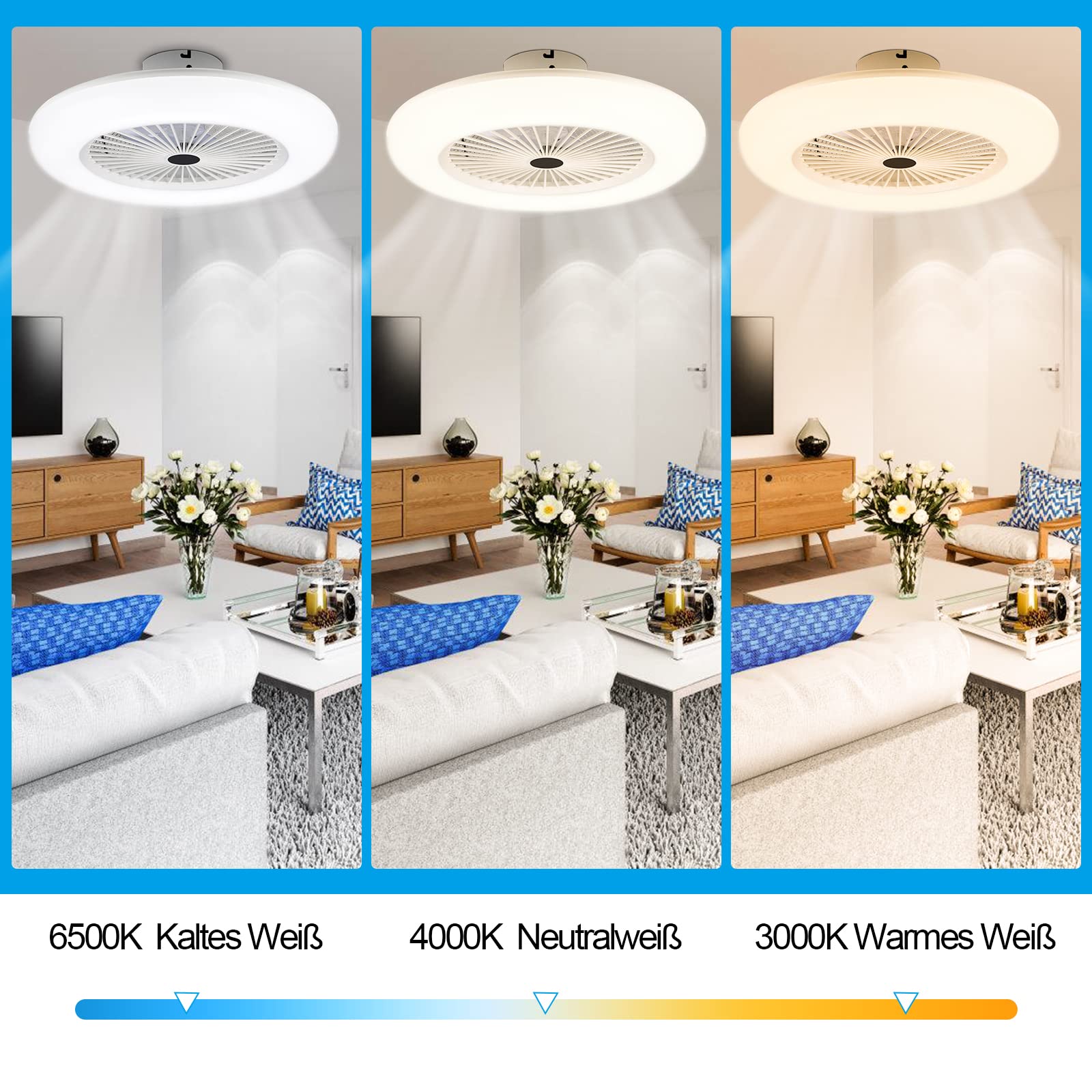 Izrielar Ventilador de Techo de 80W con Luz y Mando a Distancia, con Ventilador Velocidad del Viento Ajustable y Temperatura de Color, Temperaturas de Color, Temporizador Para Dormitorio Sala de Estar