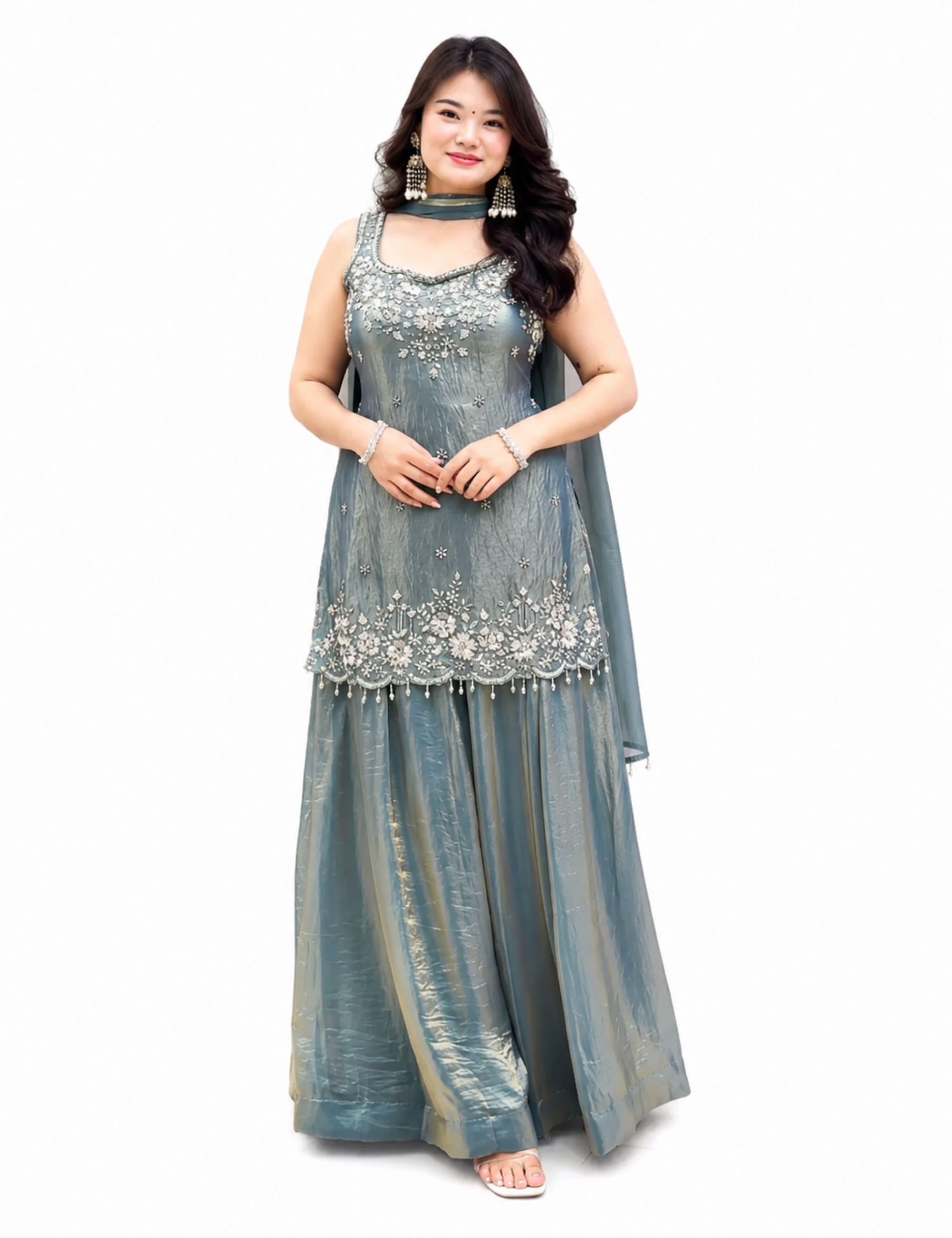 Women’s Floral Embroidered Short Kurti with Wide-Leg Palazzo Pants Set | Ethnic, Traditional Suit Set & Co-ord Outfit | Wedding & Party Outfit-picture-37