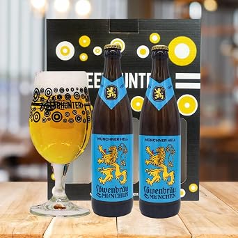 Lowenbrau Helles German Lager Gift Set with Beerhunter Glass (2 Pack)