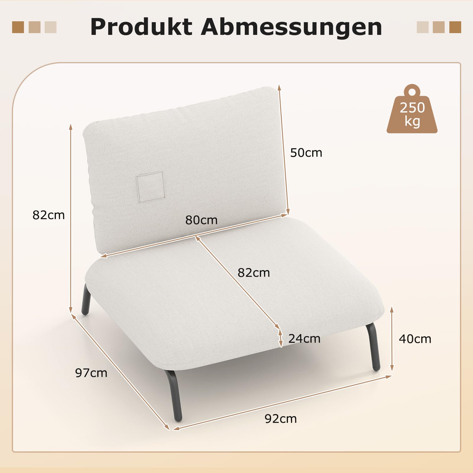 COSTWAY Loungesessel, Polsterstuhl mit extra breitem & tiefem Sitz, Relaxsessel belastbar bis 250 kg, Sessel für Wohnzimmer, Schlafzimmer, Büro, 92 x 97 x 82 cm (Beige)