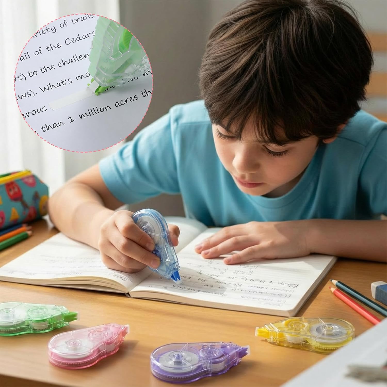 60 Pcs Colorful Correction Tape 39.4 ft White Wrong out Tear Resistant Bulk Easy to Use Roller Applicator for Office Note Journal Scrapbooking Home(Transparent)