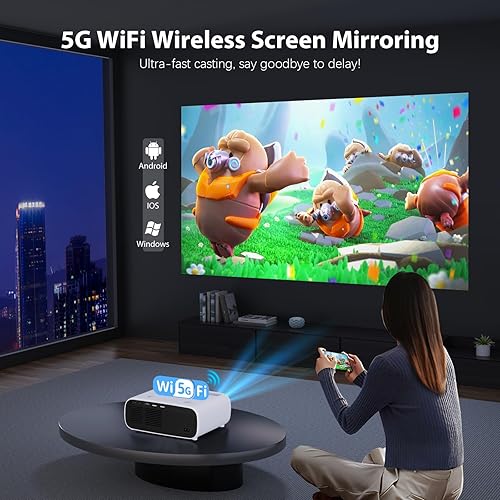 Miniatura 2 de Proyector con WiFi y Bluetooth, proyector nativo de 1080P, proyector portátil de 18000 lúmenes, mini proyector de película compatible con
