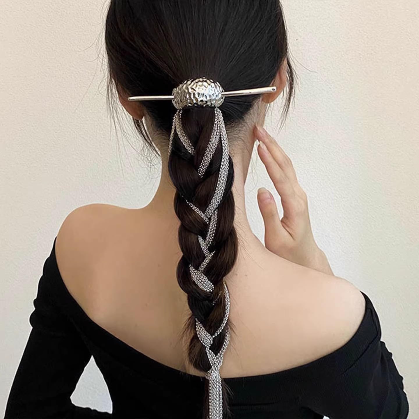 Retro Long Chain Tassel Hairwear Bling Bling Crystal Hair Shiny Hairpin Ponytail Hair Accessories for Women Tassel Metal Hair Stick Irregular Wave Claw Clip
