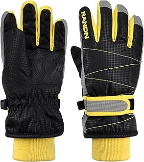 Ski Gloves Kids Cold Weather Winter Warm Gloves Windproof Thermal Fleece Outdoor Snowboard Snow Gloves Mittens for Boys Girls Children (Black, M (8-10 Years Old))
