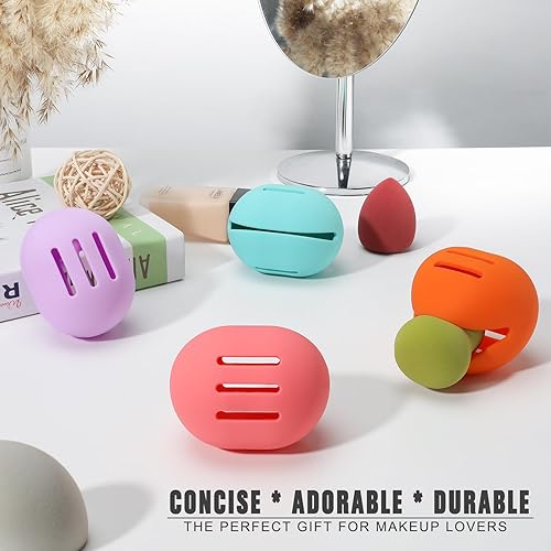 Miniatura 7 de FERYES Soporte para esponja de maquillaje  Estuche para licuadora de maquillaje de belleza ecológica inastillable para viajes, color naranja