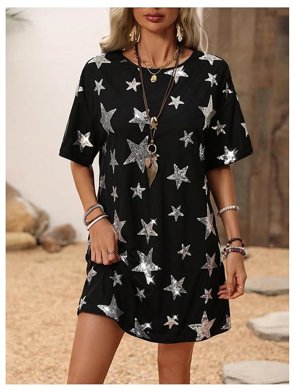OYOANGLE Women Sequin Star Sparkly Summer Short Sleeve Dress Concert Outfit by OYOANGLE - Used condition - Image 2
