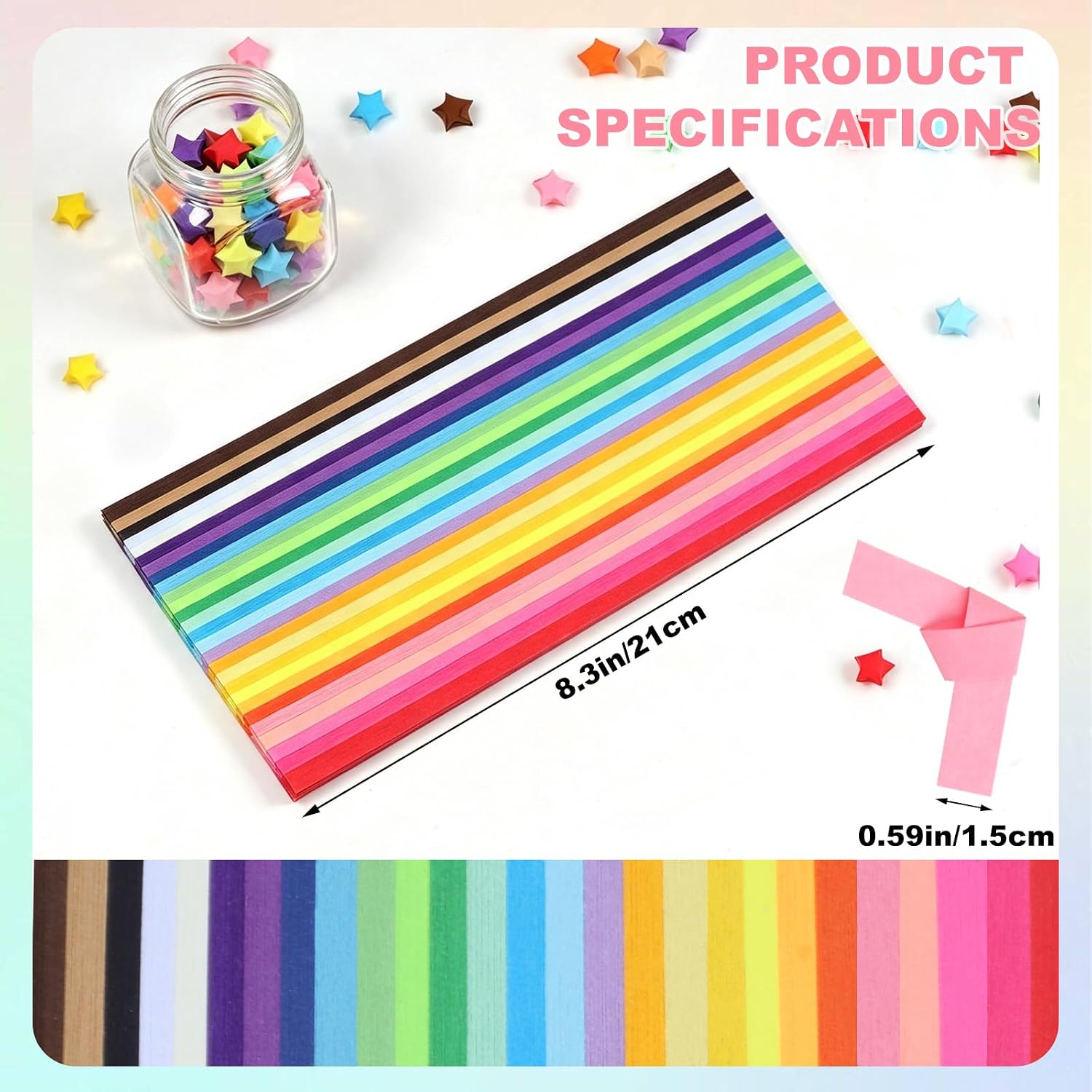 Phinus 1030 Sheets Origami Paper, 27 Assortment Colors Double Sided Star Paper Strips, 8.3 x 0.6 Inch Lucky Origami Star Paper Strips for DIY Hand Art Crafts image 2