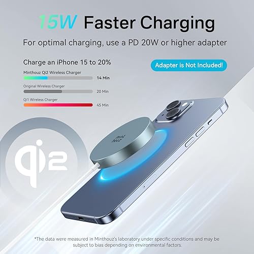 Miniatura 3 de Cargador inalámbrico magnético Qi2, cargador inalámbrico Minthouz de 15 W de carga rápida para iPhone, almohadilla de carga inalámbrica segura para