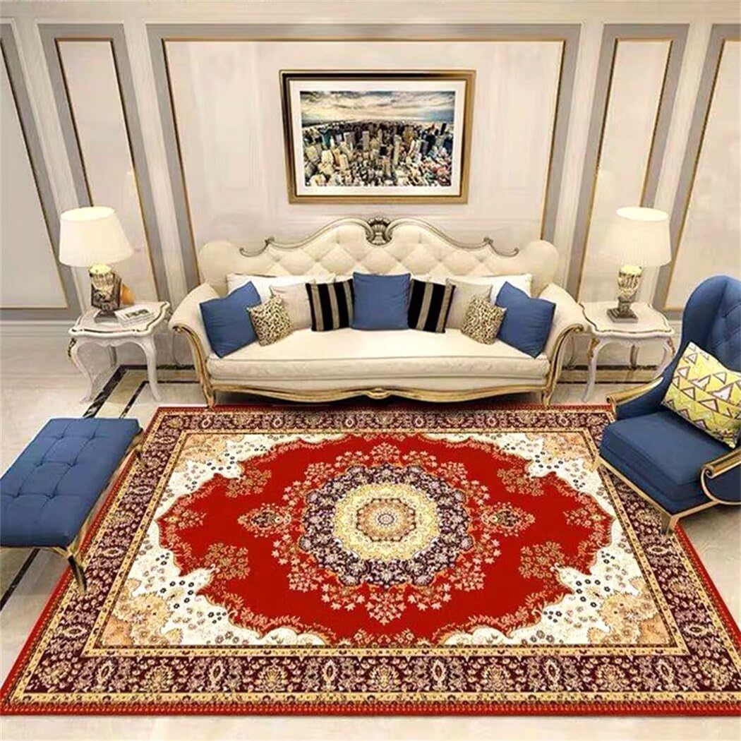 Grand tapis salon 120x180cm rouge à motif floral pastoral doux pour chambre de filles