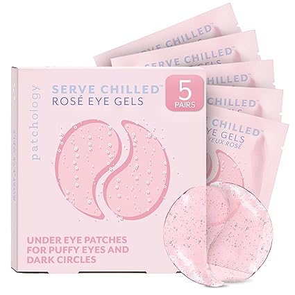 Patchology Serve Chilled Rosé Hydrating Under Eye Patches – Hyaluronic Acid & Antioxidant-Infused Eye Masks to Reduce Dark Circles, Puffiness & Fine Lines - Ideal Skincare Essentials (5 Pairs)