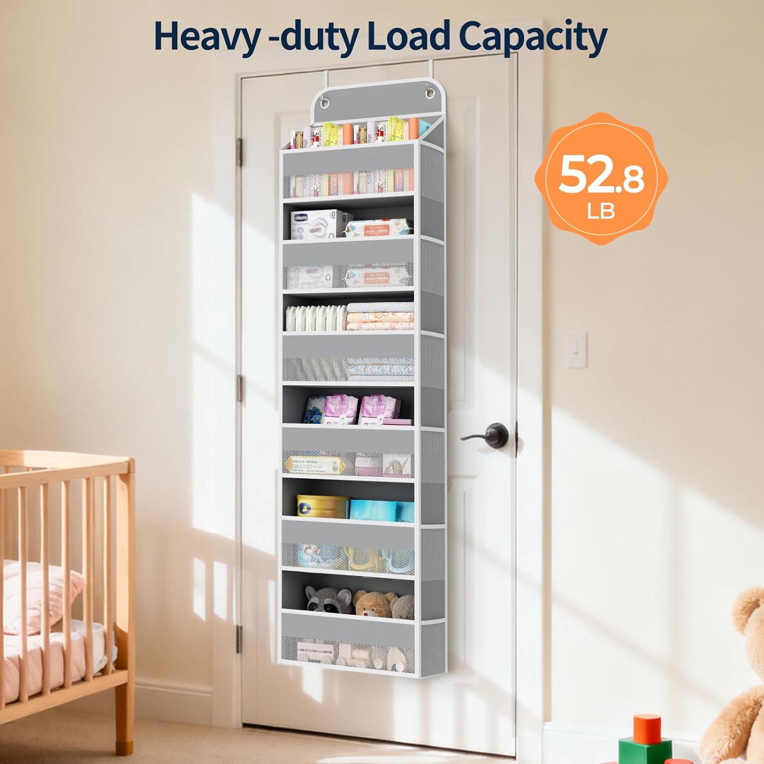 Yecaye 6 Tier Over the Door Organizer, 52.8lbs Capacity Door Organizer Hanging with 12 Mesh Pockets, Behind the Door Storage for Closet Baby Nursery Bathroom Bedroom,and Dorm - Image 5