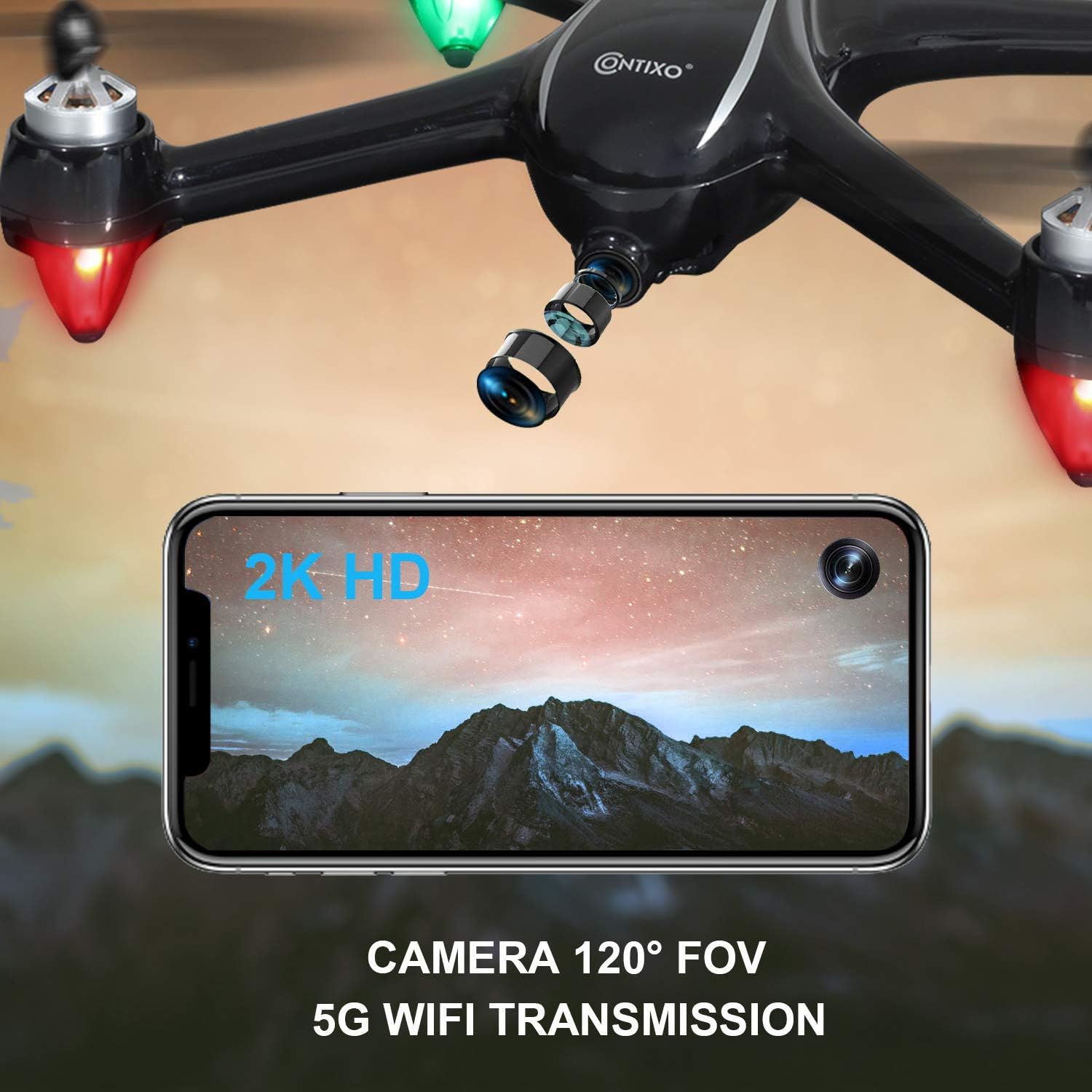 Contixo RC Quadcopter Drone with Camera for Adults - 2K FPV 40 Mins Longer Flight Time with Brushless Motor - 5G WiFi - 2 Module Batteries with Backpack