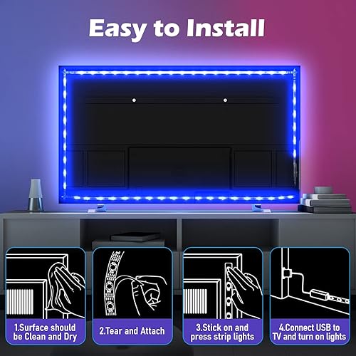 Miniatura 5 de Tira de luces LED para TV, tira de luces LED alimentadas por USB de 13.12 pies para TV detrás de 32 a 65 pulgadas, luces RGB que cambian de color