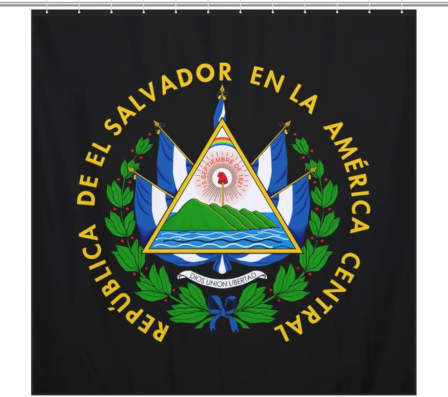 El Sal-vador Coat of Arms Funny Shower Curtains Washable Bath Curtain Liner with Hooks for Bathroom Bath Tubs 72x72Inch (183x183cm)