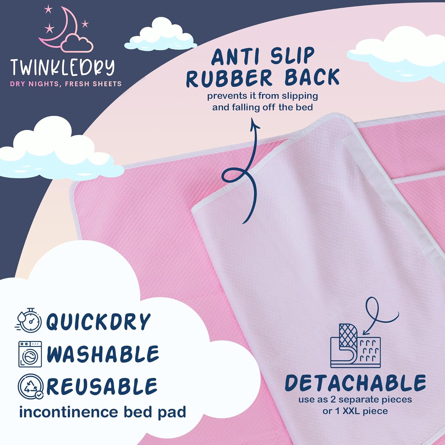 High Absorbent Incontinence Bed Pads Washable & Waterproof (34x52) - Reusable Pee Bed Pads for Adults and Kids - Unmatchable Protection for Blanket, Duvet & Mattress - Bed Wetting Pads