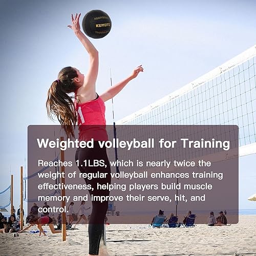 Miniatura 4 de KUYOTQ 1.1 libras, tamaño oficial 5, de cuero compuesto suave, pesado, para voleibol, entrenador de voleibol (desinflado)