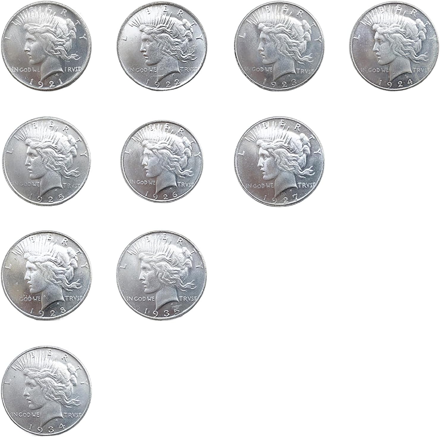 Complete Set of 1921-1935 Peace Silver Dollar Coin, U.S. Antique Silver Coins for Collectors, American Ancient Coins Collection, Lucky Dollars Old Coin Set for Office Study Room Decor