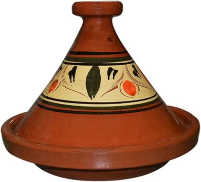 Moroccan Cooking Tagine, Handmade Safe Glazed Traditional, Medium Size, 10 inches, Brown, Round, Clay