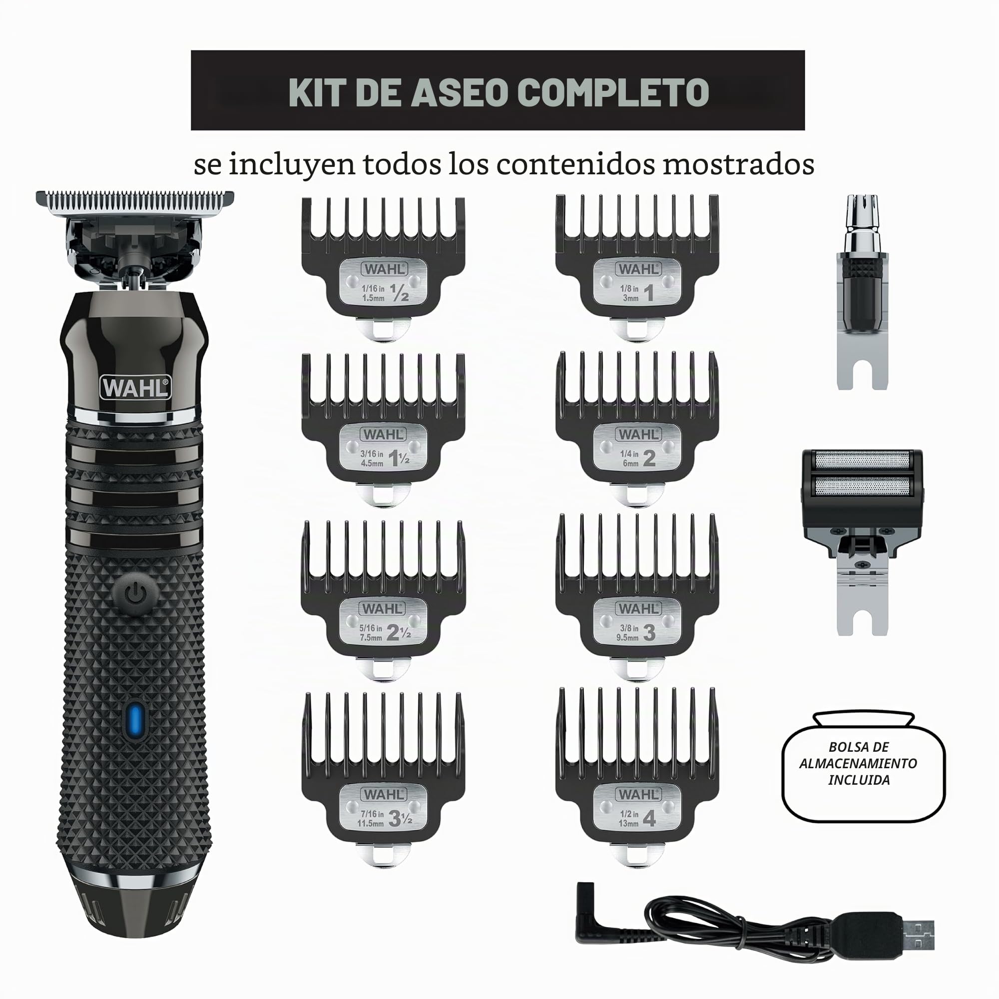 Wahl USA Pro Series 3026018 - Recortadora de barba de alta visibilidad inalámbrica de iones de litio recargable por USB, todo en uno, para hombres con cuchilla de separación casi cero