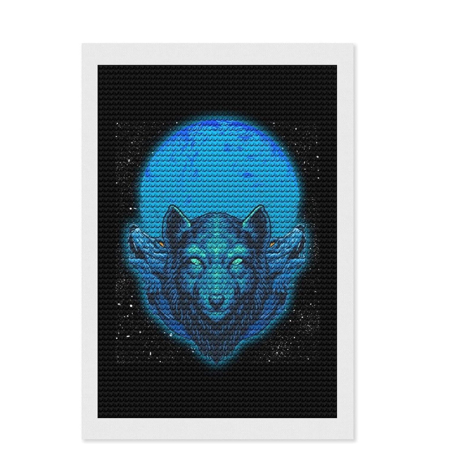 Junmoney Moon Howling Wolves Winter Round Drill Diamond Painting 8"x12", with Tool Kit, Easy to Follow Symbols, Farmhouse Decor, for Craft Lovers