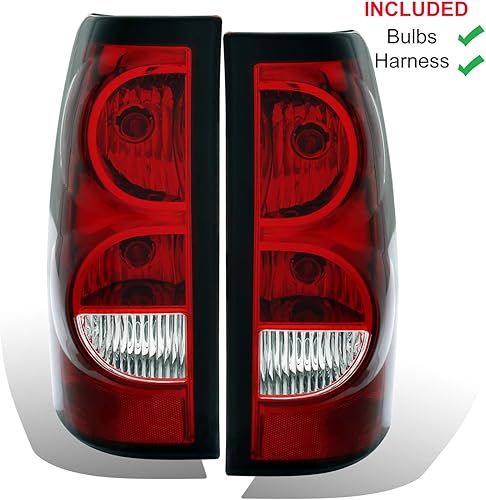 Miniatura 8 de AmeriLite para 2003-2006 Chevy Silverado Juego de luces traseras de repuesto estilo OE en rojo rubí, lámpara de freno trasera con bombillas