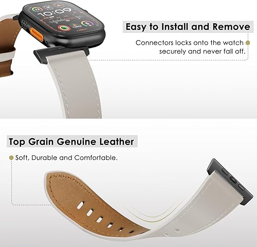 Vista 10 de UUPWPOKT Correa de cuero compatible con Apple Watch Ultra 3/2/1 Band de 1.929 in, 1.811 in, 1.772 in, 1.732 in, 1.654 in, correa de cuero genuino