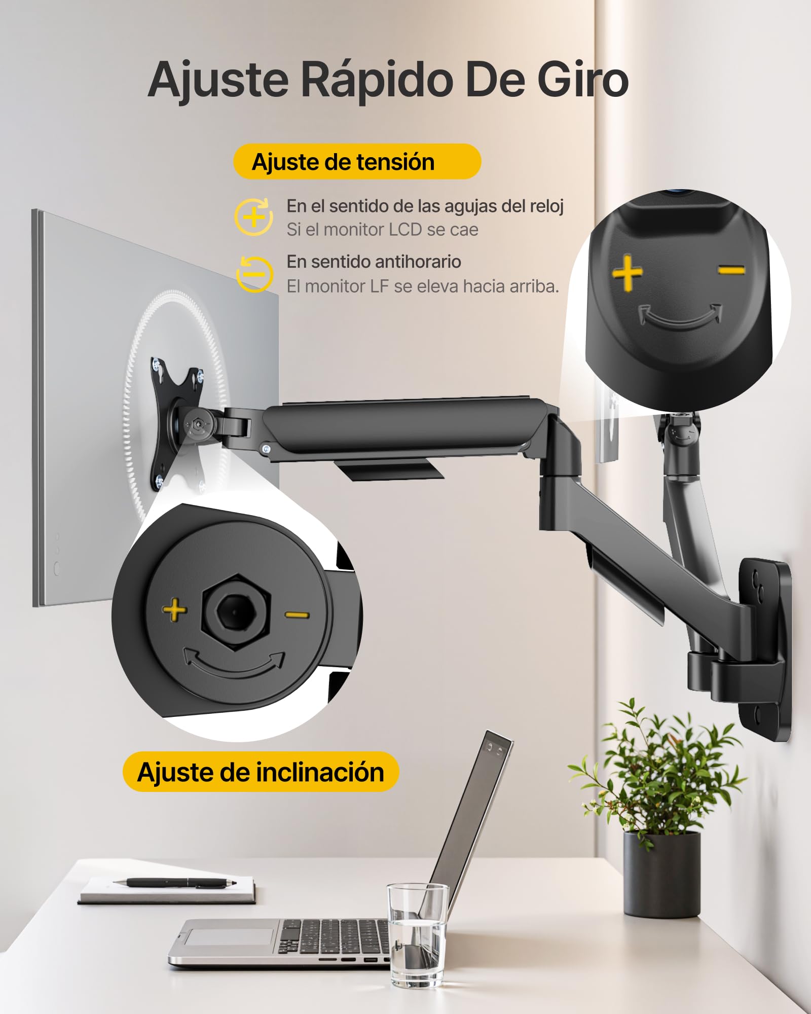 monTEK Soporte de pared para 2 monitores de 17 a 32 pulgadas hasta 9 kg | Giratorio, inclinable y giratorio, altura regulable, VESA 75 x 75/100 x 100