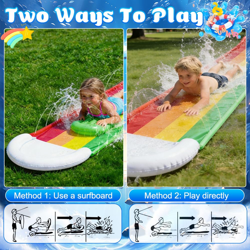 Wasserrutsche Garten für Kinder, 15.7ft/480cm Wasserrutsche mit Bodyboard, Single Wasser Slide Wasserrutschee Garten mit Eingebautem Sprinkler für Rasenflächen Outdoor