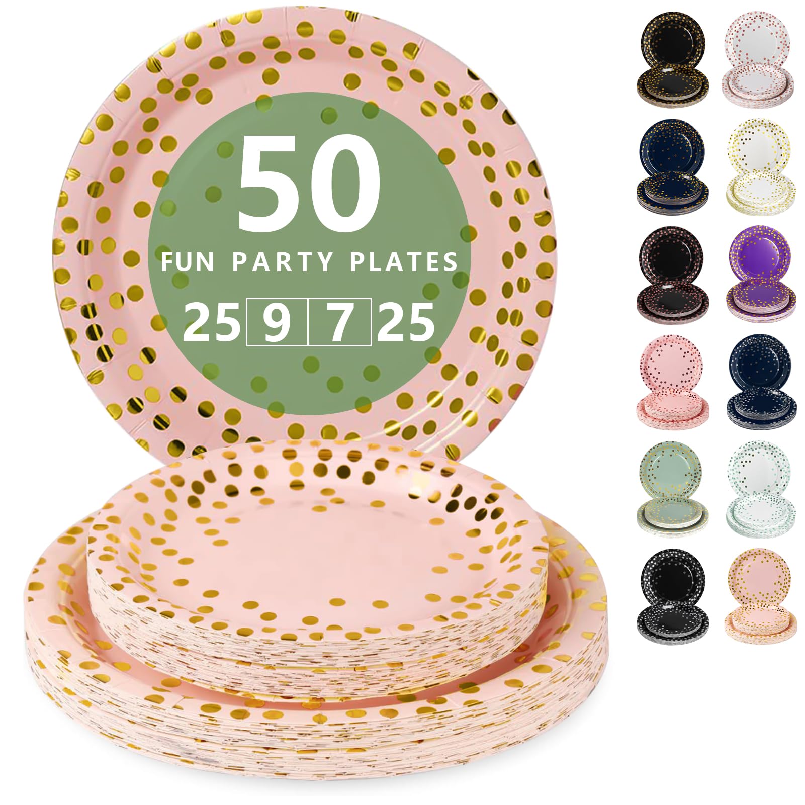 Nkaiso Disposable Paper Plates 50 Pack, Pink and Gold Plates Party Dinner Set - 25x9inch & 25x7inch Plate Elegant Disposable Tableware for Birthday, Wedding, Christmas Party Supplies — image 1