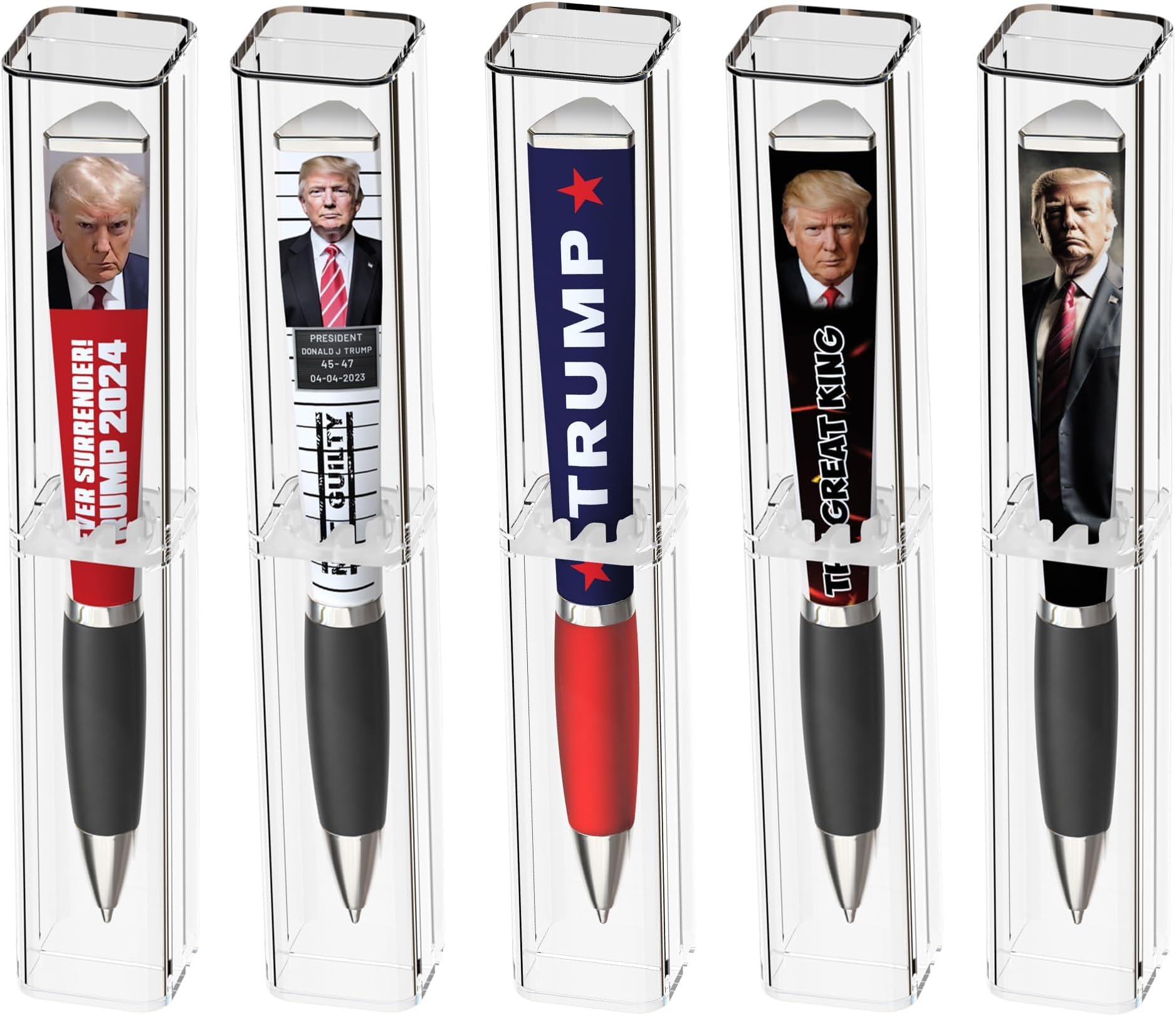 Trump Collectors Set Ballpoint Pen - Black Grip, MAGA Trump 2024 Design, 3-Sided Pen Imprinted in USA