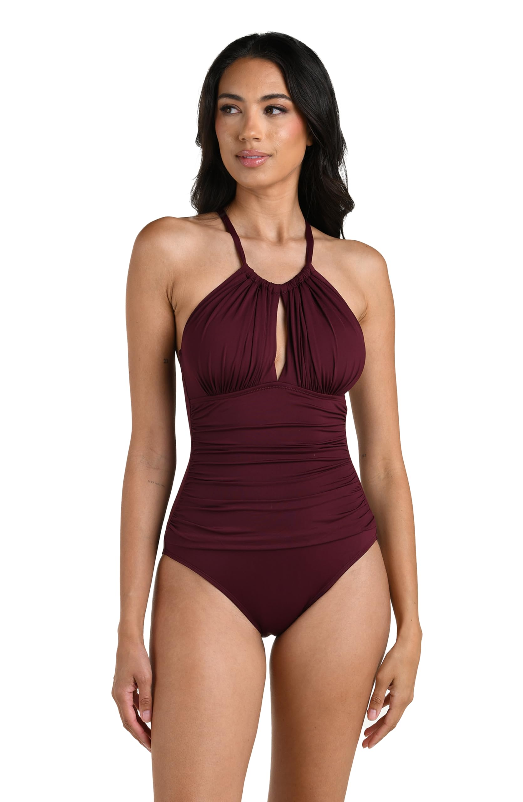 La Blanca Womens One Piece Swimsuit High Neck Keyhole Island Goddess