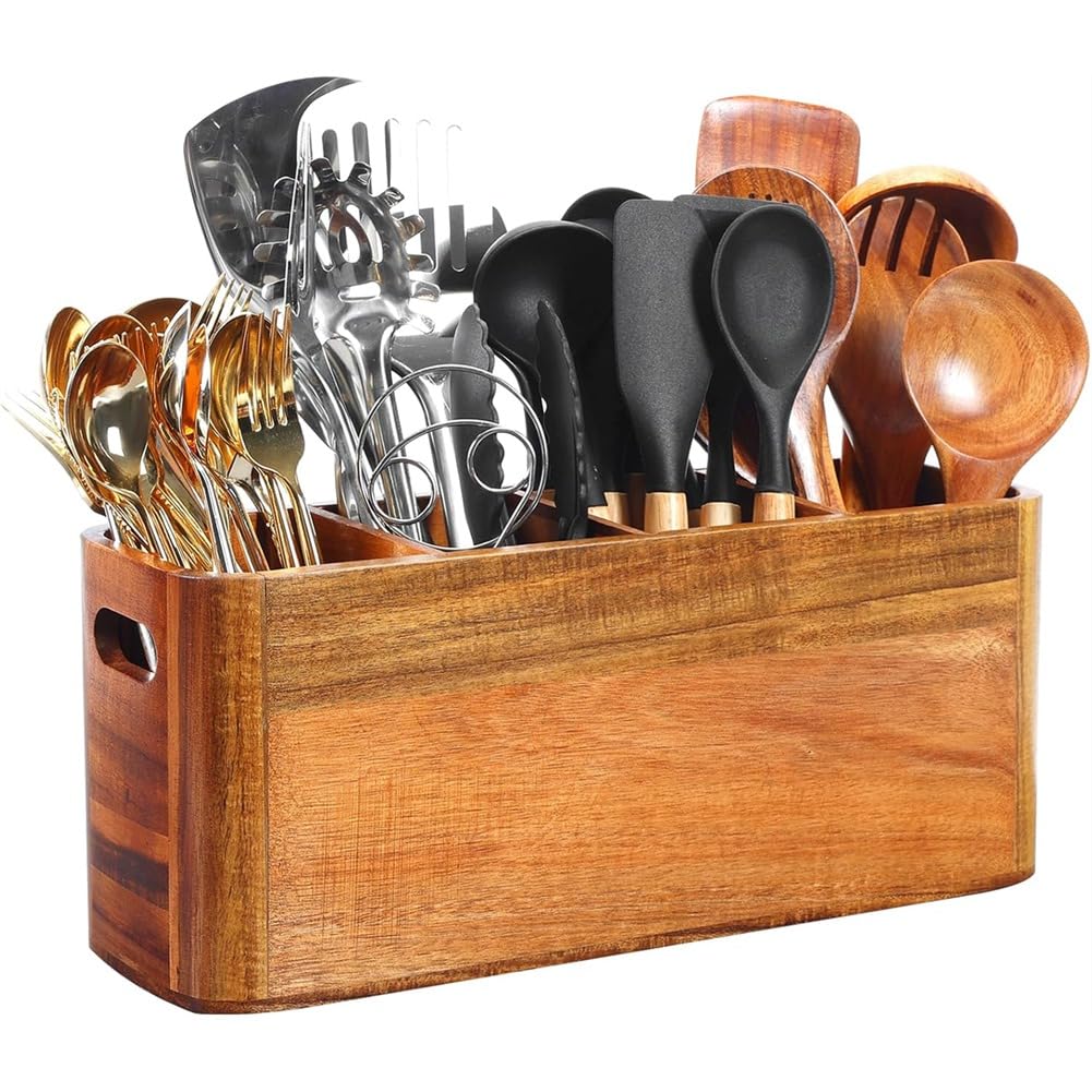 Ijsdnvjndx Random Wooden For Cooking And Silverware Storage, Rustic Minimalist Decor Kitchen Utensil Holder- Counter Top Mounting Countertop