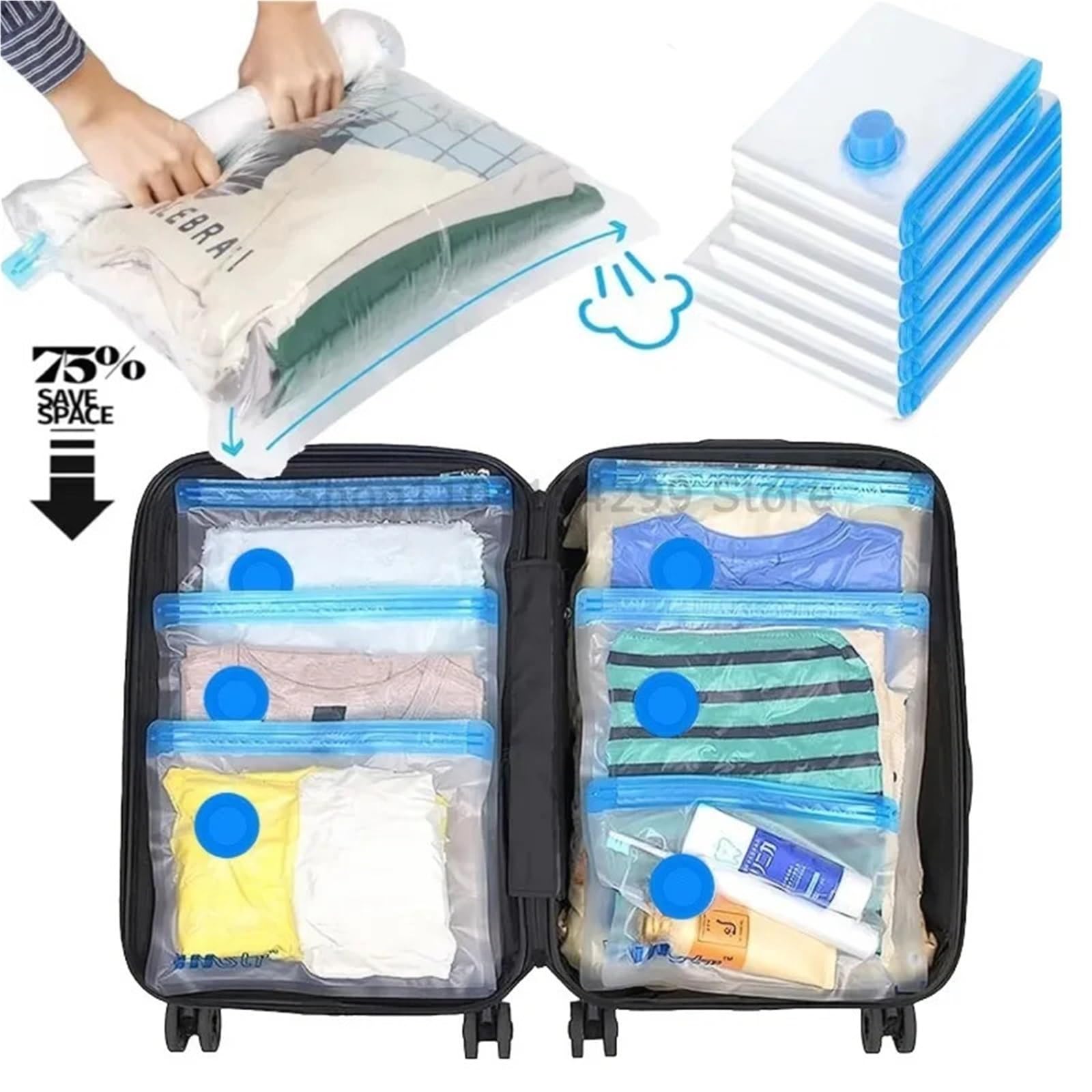 Kleiderschrank-Organizer, Vakuumverschlussbeutel, platzsparende Beutel for Kleidung, Kissen, Bettwäsche, Decke, Verpackung, Aufbewahrung(8Pack with Pump,XL 80x100cm)