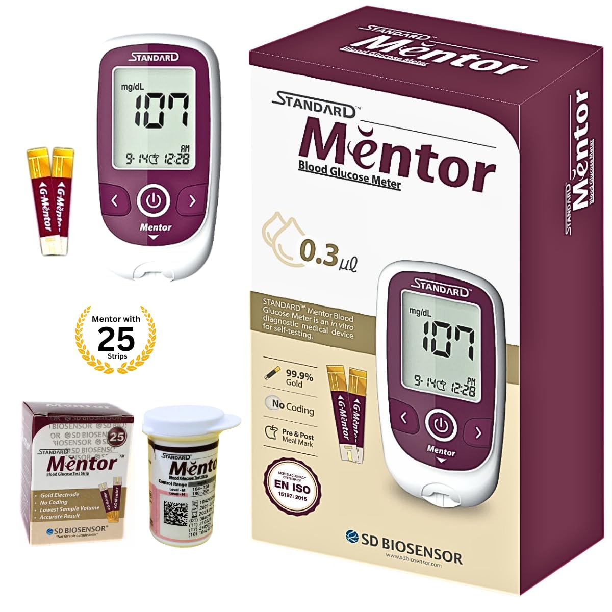 STANDARD Mentor Blood Glucose Monitoring Machine with 25 Strips-image-10